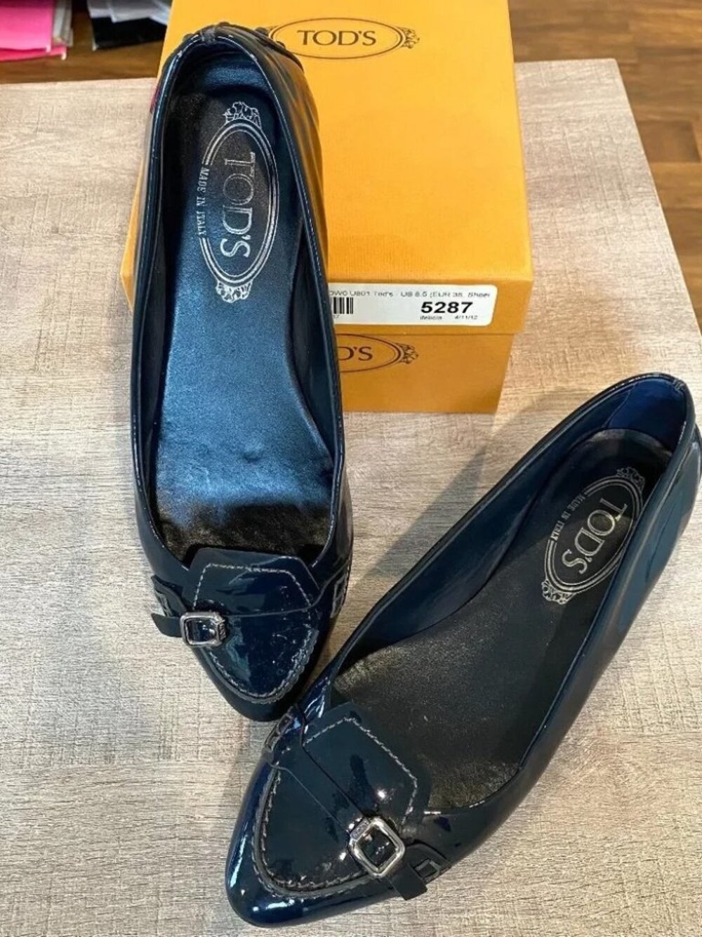 Tod's Black Patent Leather Ballerina Gomma Flats Size 8.5